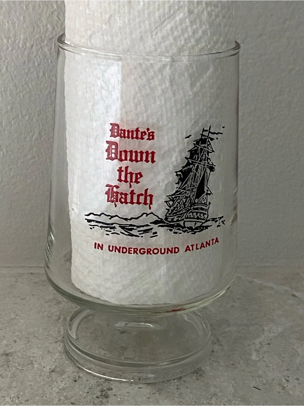 Vintage 1979 Dante’s Down the Hatch Atlanta 12 Oz Footed Drink Glass Goblet